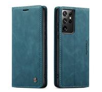 CaseMe UEEBAI Wallet Case for Samsung Galaxy S21 Ultra 5G, M Premium PU Leather Case Vintage Matte Wallet Flip Cover [Card Slots] [Magnetic Closure] Stand Function Shockproof Full Protection - Blue
