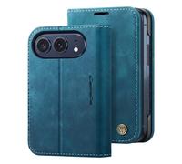CaseMe Wallet Case for iPhone Duo Vintage RFID Protection with Stand, Duck blue