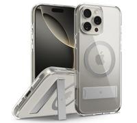 Caseology Capella Mag Kickstand for iPhone 16 Pro Case [Built-in Kickstand] Magnetic Military Grade Drop Protection Side Grip Patterns Case Cover for iPhone 16 Pro - Clear Grey