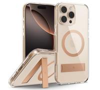 Caseology Capella Mag Kickstand for iPhone 16 Pro Max Case [Built-in Kickstand] Magnetic Military Grade Drop Protection Side Grip Patterns Case Cover for iPhone 16 Pro Max - Clear Sepia Gold