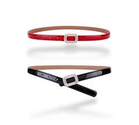 CaserBay Women's Belt Dress Genuine Leather Skinny Patent Leather Belts Gold Rectangle Shiny Rhinestone Buckle Waistband, 2-pack, Black & Red, For Waist 29"- 31", Size S-M, 4-6
