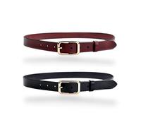CaserBay Women's Belt Genuine Leather Belts Durable Waist Belt Chrome Gold Solid Alloy Pin Buckle Waistband For Pants, Jeans, 2-pack, Black & Burgundy, For Waist 30"- 36", Women Size M-L, 6-8