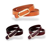 CaserBay Women's Belt Genuine Leather Belts Durable Waistband With Gold Color Oval Buckle For Pants, Jeans, 3-pack, Burgundy, Dark-brown & Orange-brown, For Waist 29"- 31", Size S-M, 4-6