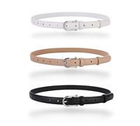 CaserBay Women's Belt Soft Leather Fashion Simple Belts Waist Belt Chrome Alloy Buckle Waistband For Jeans Dress, 3-pack, Black, White & Nude, For Waist 28"- 34", Women Size S-M, 4-6