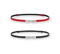 CaserBay Women's Belts Skinny Soft Genuine Leather Belts Adjustable Slim Waist Belt Silver Metallic Plaque Buckle Waistband, 2-pack, Black & Red, Belt Fit Waist 22''-36''