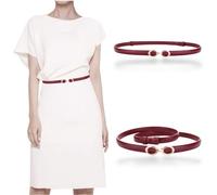 CaserBay Women's Dress Belt Skinny Slim Soft Genuine Leather Belts Smooth Gold Buckle Adjustable 22"-36" Waistband, Burgundy, Adjustable