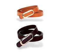 CaserBay Women's Genuine Leather Belts Waist Belt Oval Solid Gold Buckle Waistband For Pants, Jeans, Suit 26''- 32'', Women 4-8, 2-pack, Dark-brown & Orange-brown, Suitable Size 4-10,