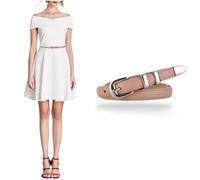 CaserBay Women's Skinny Western Leather Belt Dress Pants Waist Belt Silver Chrome Buckle Leather Soft Waistband, Nude, For Waist 28"- 34", Women Size S-M, 4-6