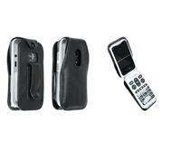 caseroxx Leather-Case with belt clip compatible with Doro Leva L20 / L21 / E20 / E22 made from genuine leather, Pouch with belt clip and viewing window in black