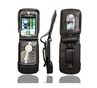 caseroxx Leather-Case with belt clip compatible with Motorola Razr V3 made from genuine leather, Pouch with belt clip and viewing window in black
