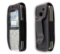 caseroxx Leather-Case with belt clip compatible with Nokia C1-01 made from genuine leather, Pouch with belt clip and viewing window in black