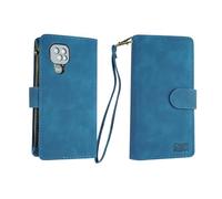 caseroxx Mobile Wallet for Doro 8100/8110 / 8200/8210 / 8220, velour artificial leather, 6 Card Slots, Large Coin Compartment with Zipper, Holder, Magnetic Loop, Attachment Loop with Carabiner blue