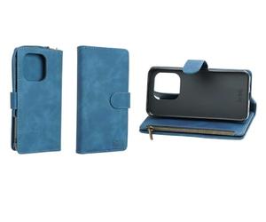 caseroxx Premium Mobile Wallet for Gigaset GS6 / GS6 Pro, velour artificial leather, 6 Card Slots, Large Coin Compartment with Zipper, Holder, Magnetic Loop, Attachment Loop with Carabiner blue