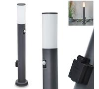 Caserta Outdoor Pathway Light with Motion Detector, Socket, Modern Metal/Plastic Pedestal Light in Anthracite/White, 80 cm Pathway Light, Garden lamp, E27, Garden Lighting IP44, Without Bulb