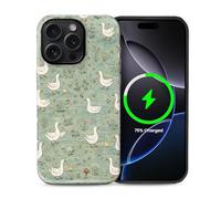casesok for iPhone 16 Pro Case,Compatible with MagSafe,Dual-Layer Hard Shell + Silicone Cover,Full Body Protection Shockproof Case for iPhone 16 Pro-Cute Goose Wildflower Cottagecore