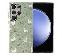 casesok for Samsung Galaxy S23 Ultra Case,Dual-Layer Hard Shell + Silicone Phone Cover,Full Body Protection Shockproof Case for Samsung Galaxy S23 Ultra-Cute Goose Wildflower Cottagecore