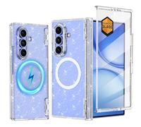 Casetego for Galaxy Z Fold 7 Case Magnetic,[Compatible with MagSafe][Built-in Screen Protector][Hinge Protection] Slim Shockproof Cute Women Girl Case for Samsung Galaxy Z Fold 7,Glitter Clear