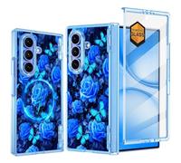 Casetego for Galaxy Z Fold 7 Case Magnetic,[Compatible with MagSafe][Built-in Screen Protector][Hinge Protection] Slim Shockproof Cute Women Girl Case for Samsung Galaxy Z Fold 7,Blue Rose