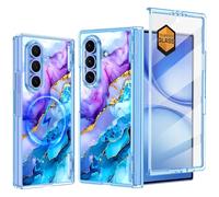 Casetego for Galaxy Z Fold 7 Case Magnetic,[Compatible with MagSafe][Built-in Screen Protector][Hinge Protection] Slim Shockproof Cute Women Girl Case for Samsung Galaxy Z Fold 7,Blue Marble