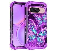 Casetego for Google Pixel 9 Case,Google Pixel 9 Pro Case,Glow in The Dark Three Layer Heavy Duty Sturdy Shockproof Protection Rugged Hard PC+Soft TPU Bumper Case for Google Pixel 9/9 Pro,All Purple