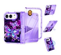 Casetego for iPhone Duo Case Magnetic,Glow in The Dark with Stand,Purple | Magsafe,Built-in Screen Protector,Kickstand,[Hinge Protection] Slim Shockproof Women Protective Bumper Case for iPhone Duo