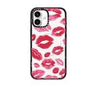 CASETiFY Impact iPhone 16 Plus Case [Slim / 8.2 ft. 4X Military Grade Drop Protection/Compatible with Magsafe] - Lipstick Kisses - Clear Black