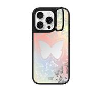 CASETiFY Mirror Ring Stand iPhone 16 Pro Case [Kickstand / 4.9 ft. 1X Military Grade Drop Protection/Compatible with Magsafe] - You Give Me Butterflies - Silver on Black
