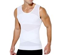 Casey Kevin Compression Vest Shirt Men Slimming Body Shaper Chest Tummy Control Shaperwear Mesh Tank Tops Tight Vest Undershirts, White, L