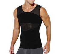 Casey Kevin Compression Vest Shirt Men Slimming Body Shaper Chest Tummy Control Shaperwear Mesh Tank Tops Tight Vest Undershirts, Black, 2XL