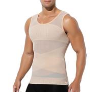 Casey Kevin Compression Vest Shirt Men Slimming Body Shaper Chest Tummy Control Shaperwear Mesh Tank Tops Tight Vest Undershirts, Beige, 2XL