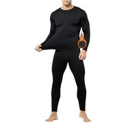 Casey Kevin Long Johns for Men Thermal Underwear Set Fleece Lined Base Layer Long Sleeve Tops Winter Body Warmers Heated Underwear,Black,L