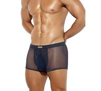 Casey Kevin Men Sexy Mesh Boxer Briefs Stretch Breathable Shorts Hipsters Trunk Underwear,Navy blue-S