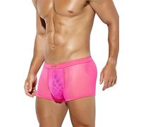 Casey Kevin Men Sexy Mesh Boxer Briefs Stretch Breathable Shorts Hipsters Trunk Underwear,Pink-M