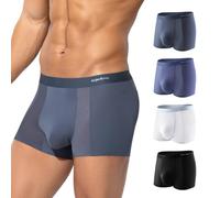Casey Kevin Mens Boxers Shorts Multipack Ice Silk Modal Underwear Breathable Soft Trunks Microfibre Thin Mesh Pants Sexy Underpants Pack of 4,Black White Dark Blue Light Blue,M