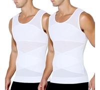 Casey Kevin Men's Compression Shirts Shaperwear Vest 2 Pack Slimming Body Shaper Tummy Control Tank Tops Multipack Undershirts White L