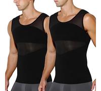 Casey Kevin Men's Compression Shirts Shaperwear Vest 2 Pack Slimming Body Shaper Tummy Control Tank Tops Multipack Undershirts Black L
