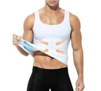 Casey Kevin Men's Compression Vest Shirts Shapewear Slimming Body Shaper Vest Tummy Control Tank Top Undershirts White L