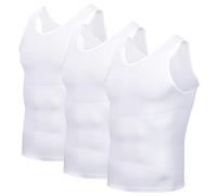 Casey Kevin Men's Compression Vest Slimming Body Shaper Tank Tops Shapewear Workout Undershirts Compression Top Pack of 3, White, M