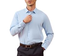 Casey Kevin Mens Dress Shirts Long Sleeve Bamboo Fiber Stretch Formal Tops | Anti-wrinkle Stain-resistant, Non Iron Business, Casual Work Wedding Button Down Shirt, Regular Fit Breathable