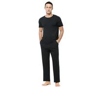 Casey Kevin Mens Loungewear Short Sleeve Pyjamas Set Soft Breathable Top Bottom Sleepwear Black-CK3502