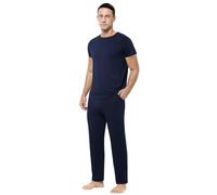 Casey Kevin Mens Loungewear Short Sleeve Pyjamas Set Soft Breathable Top Bottom Sleepwear Blue-CK3502