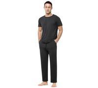 Casey Kevin Mens Loungewear Short Sleeve Pyjamas Set Soft Breathable Top Bottom Sleepwear Deep Grey-CK3502