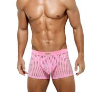 Casey Kevin Men's Mesh Boxer Underwear Sexy Breathable Trunk Shorts Pink 3XL