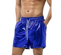 Casey Kevin Men's Metallic Shorts Reflective Rave Shorts with Pockets, AK3112-Blue, L