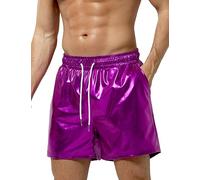 Casey Kevin Men's Metallic Shorts Reflective Rave Shorts with Pockets, AK3112-Purple, XXL
