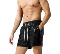 Casey Kevin Men's Metallic Shorts Reflective Rave Shorts with Pockets, CK3112-Black, L