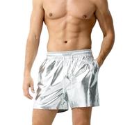 Casey Kevin Men's Metallic Shorts Reflective Rave Shorts with Pockets, CK3112-Silver, S