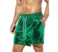 Casey Kevin Men's Metallic Shorts Reflective Rave Shorts with Pockets,CK3117-Square Green S