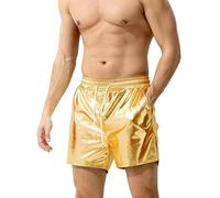 Casey Kevin Men's Metallic Shorts Reflective Rave Shorts with Pockets Gold