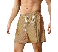 Casey Kevin Men's Metallic Shorts Reflective Rave Shorts with Pockets, Gold Lattice Shiny Party Shorts Men, Facy Dress Funny Shorts for Party, Nightclub, Music Festival, Stag Do, S